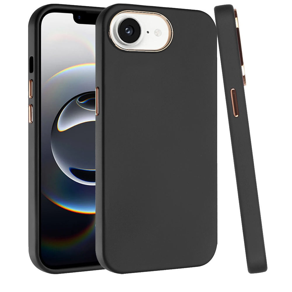 For Apple iPhone 17E /16E Slim Classic Hybrid Around Rubber Gummy Gel Slick Hard PC Silicone TPU Chromed Button Case Cover