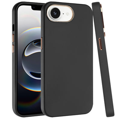 For Apple iPhone 17E /16E Slim Classic Hybrid Around Rubber Gummy Gel Slick Hard PC Silicone TPU Chromed Button Case Cover
