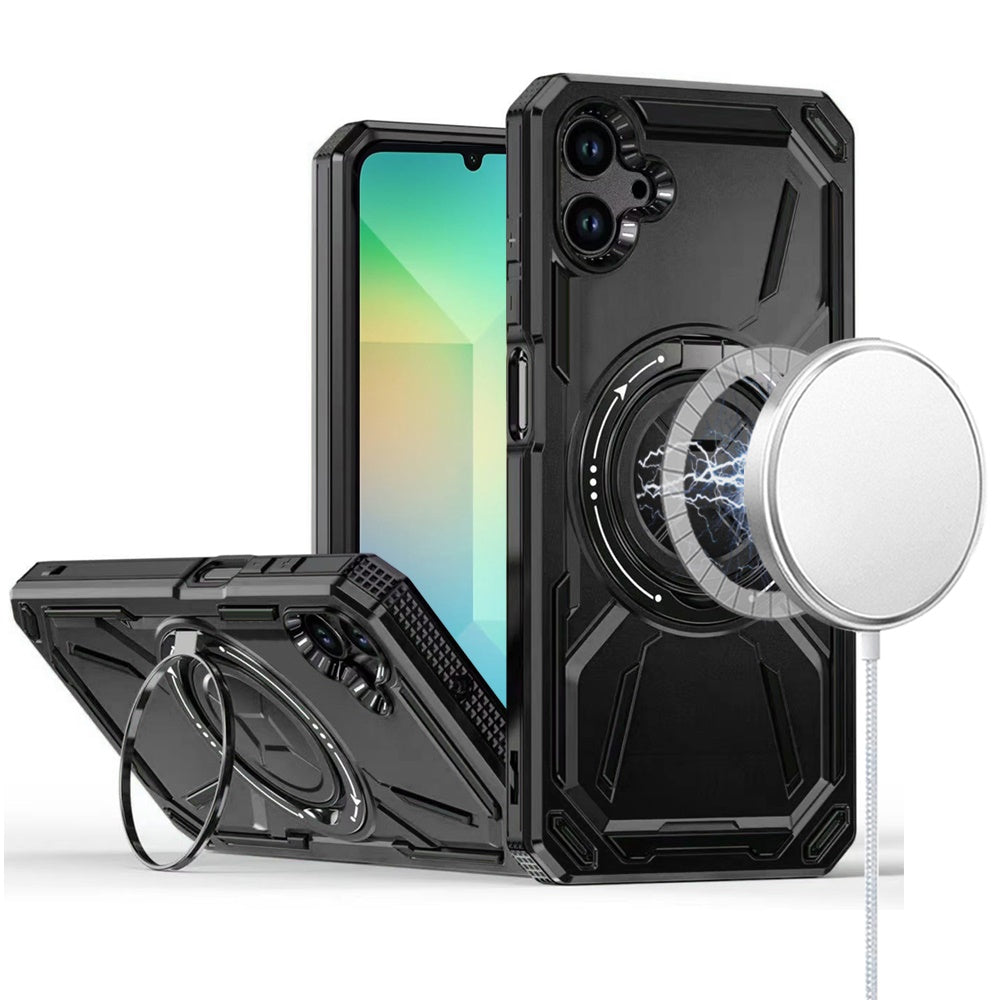 For Samsung Galaxy A06 Hybrid Magnetic Ring and 360° Rotational Kickstand with MagSafe Compatible, Military Grade Drop Protection Case Cover
