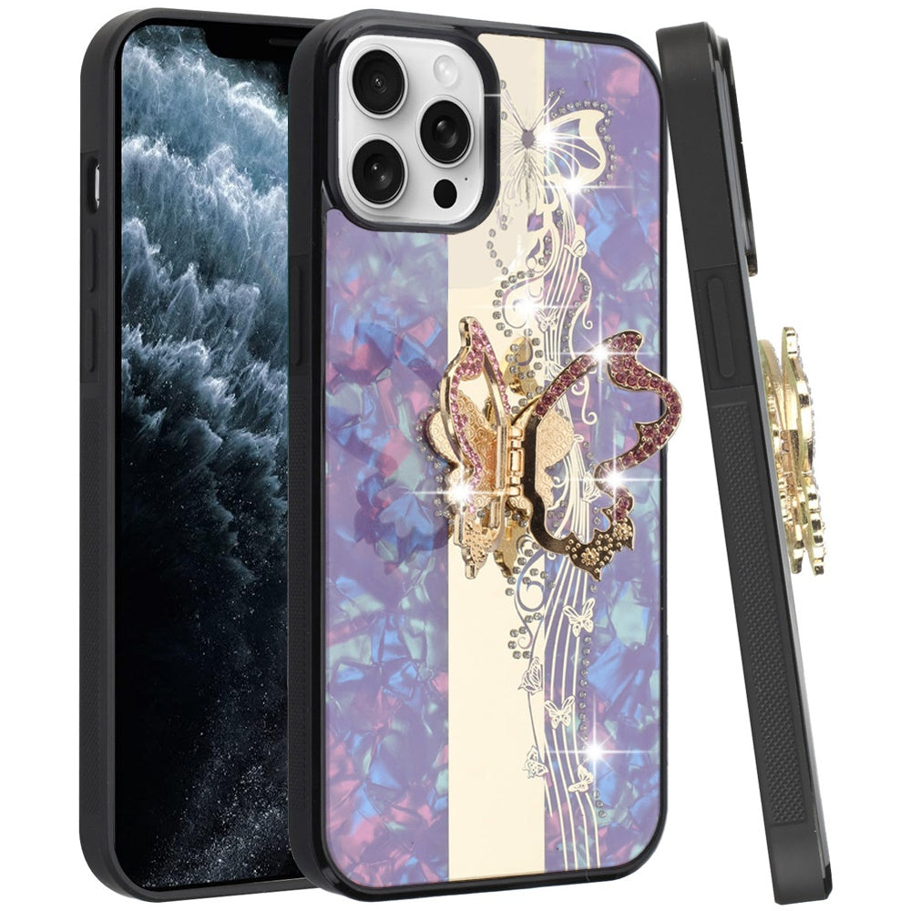 For Apple iPhone 11 Pro Max Diamonds 3D Fashion Bling Sparkly Glitter Ornaments Engraving Hybrid with Ring Stand Case Cover