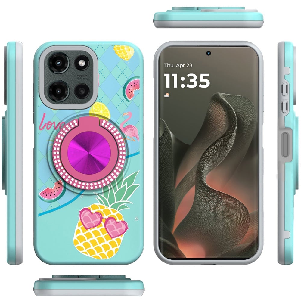 For Motorola Edge 2025 Pattern Design Hybrid with Invisible Ring Stand & Magnetic Back, Shockproof Protective Grip Case Cover