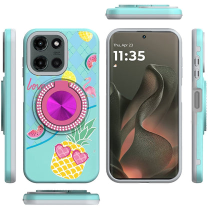 For Motorola Edge 2025 Pattern Design Hybrid with Invisible Ring Stand & Magnetic Back, Shockproof Protective Grip Case Cover
