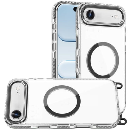 For Apple iPhone 17 Air (6.6") Clear Magnetic Frame PC Back Shockproof Protective Case with Detachable Lanyard Strap, Compatible with MagSafe Case Cover Black
