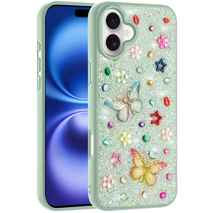 For Apple iPhone 17 (6.3") Diamond Butterfly 3D Glitter Bling Design, Slim Hybrid Sparkle Protective Cover TPU for Women Girls Case Cover