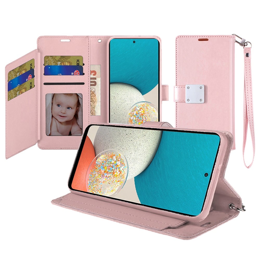 For iPhone 14 Pro Max (6.7") Wallet Case with ID/ Card Holder, Wristlet Strap, Magnetic TPU Protective Shockproof Folio Flip Case Cover