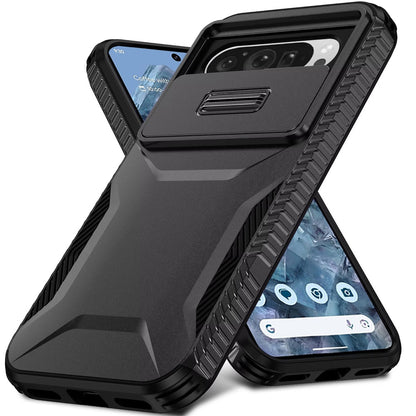 For Google Pixel 9 Pro XL Slim Fit Shockproof Hybrid with Slide Camera Window Covering, Rugged Tpu Silicone Hard PC Bumper Case Cover