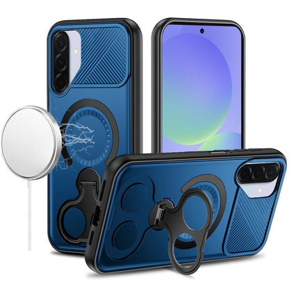 For Samsung Galaxy A17 5G Hybrid with Invisible 2 Hole Ring Stand Magnetic back Car Mount Friendly Protector Case Cover