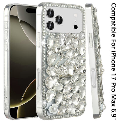 For Apple iPhone 17 Pro Max (6.9") Bling Crystal 3D Full Diamonds Luxury Sparkle Rhinestone Hybrid Protective Case Cover