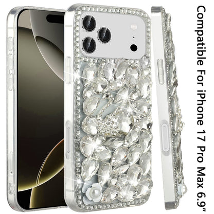 For Apple iPhone 17 Pro Max (6.9") Bling Crystal 3D Full Diamonds Luxury Sparkle Rhinestone Hybrid Protective Case Cover
