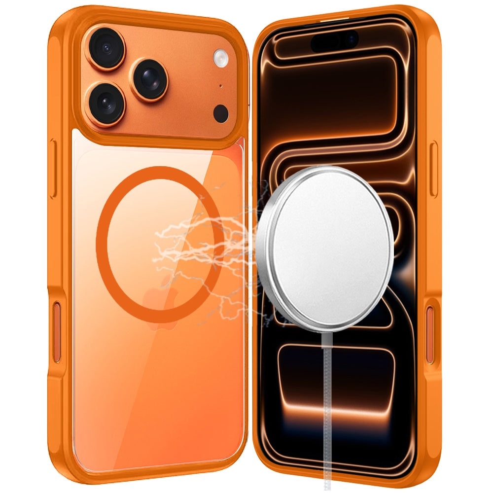 Phone Case for Apple iPhone 17 Pro Max (6.9") Transparent Magnetic HQ Shockproof Hybrid 2.0mm Thick AntiSlip Grip Drop Protection Rugged Clear Durable Impact Cover Cosmic Orange