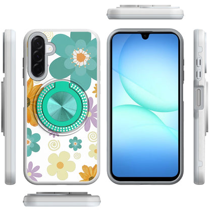 For Samsung Galaxy A17 5G Pattern Design Hybrid with Invisible Ring Stand & Magnetic Back, Shockproof Protective Grip Case Cover