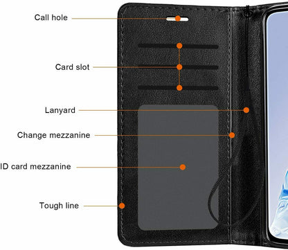For Samsung Galaxy S25 /S24 Wallet PU Leather Pouch with Credit Card Slots ID Money Pocket, Flip Stand & Strap Bookstyle Case Cover Black