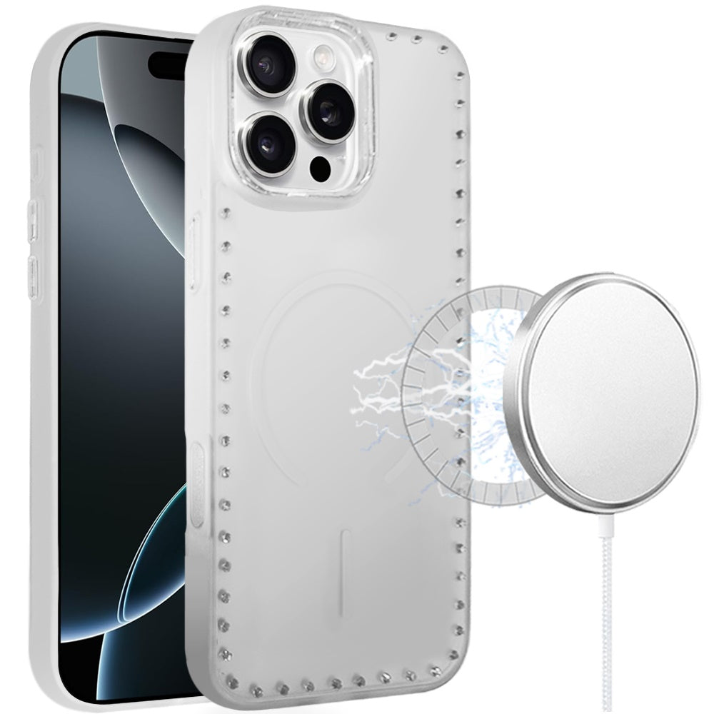 Phone Case for Apple iPhone 16 Pro Max Magnetic Frosted Diamond Bling Edge Hybrid Shockproof Protective Matte Grip Durable Anti Scratch Premium Slim Cover