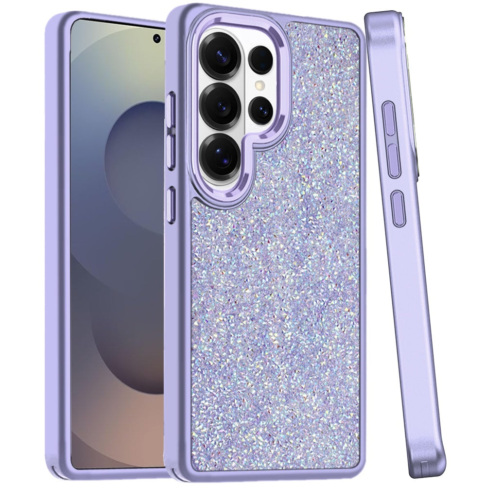 For Samsung Galaxy S25 Ultra Crystal Sparkle Diamond Glass Full Mini Glitter Bling Frame TPU Hybrid Protective Case Cover