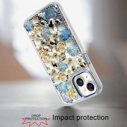 For Samsung Galaxy S26 3D Diamond Floral Roses Flower Bling Stone Hybrid, Sparkly Rhinestone Gemstone Back Shockproof Case Cover