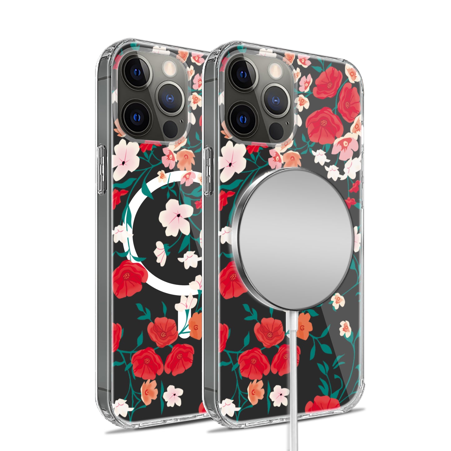 For Apple iPhone 17 AIR Hybrid Flower Design Stylish Fashion Case, MagSafe Compatible, Thick Shockproof Hard PC Case Cover