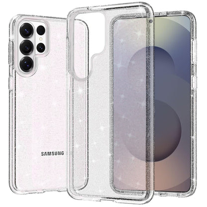 For Samsung Galaxy S26 Ultra Transparent Glitter Shiny Sparkle Bling TPU Rubber Hard Back Hybrid Frame Shockproof Case Cover