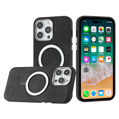 For Apple iPhone 17 AIR Fashion PU Vegan Leather Chrome Edge Hybrid, MagSafe Compatible, Durable TPU Hard PC Case Cover Black