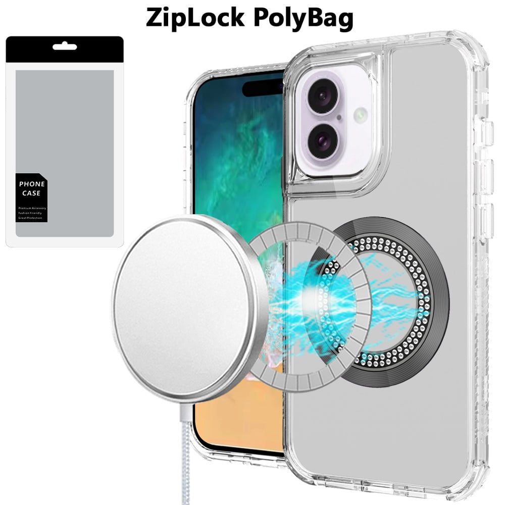 For Apple iPhone 16 Plus Magnetic Circle Compatible with Magsafe, Hybrid Chrome 3in1 Transparent Shockproof TPU Bumper Case Cover Purple
