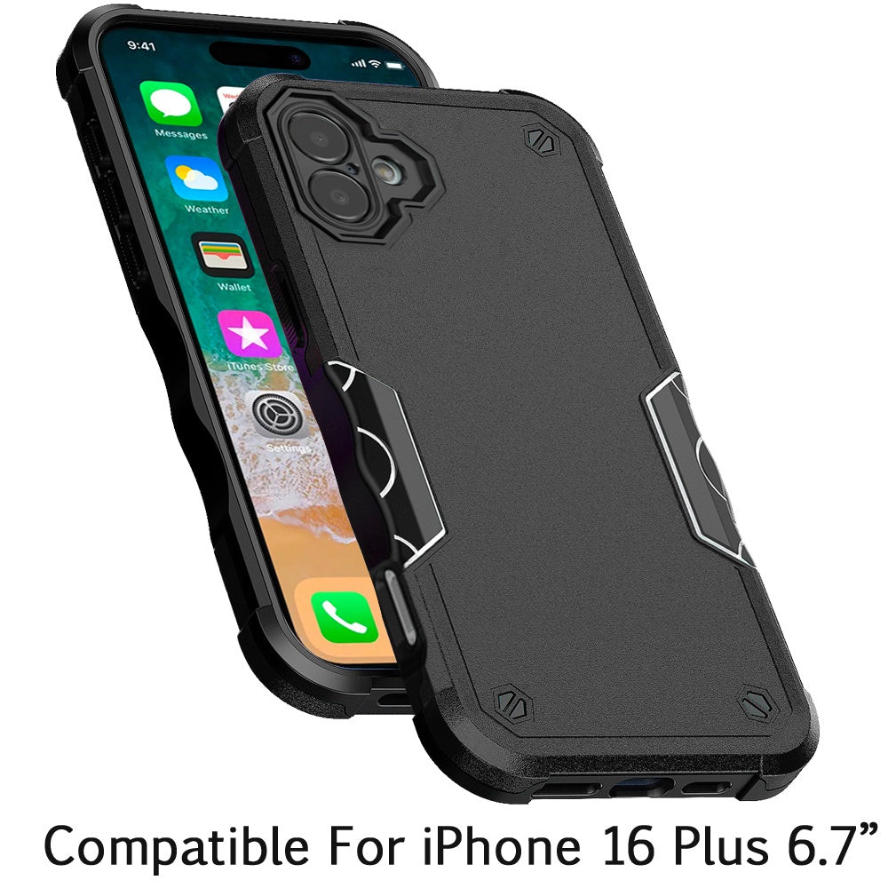 For Apple iPhone 16 Plus (6.7") Slim Tough Shockproof Hybrid Heavy Duty Dual Layer TPU Bumper Rugged Rubber Armor Case Cover