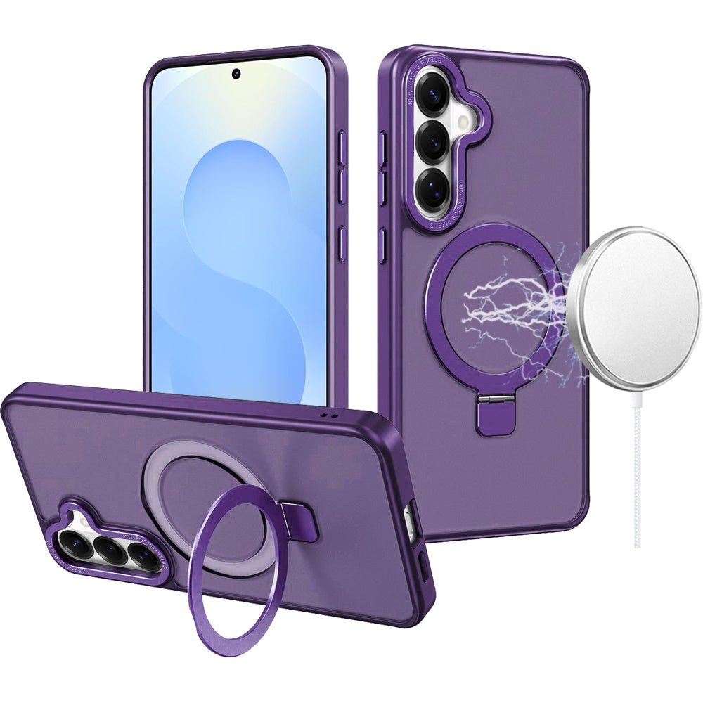 For Apple iPhone 17E /16E Magnetic Metal Matte with Built-in MagSafe Stand, Hybrid Shockproof Armor, TPU Frame Case Cover Purple
