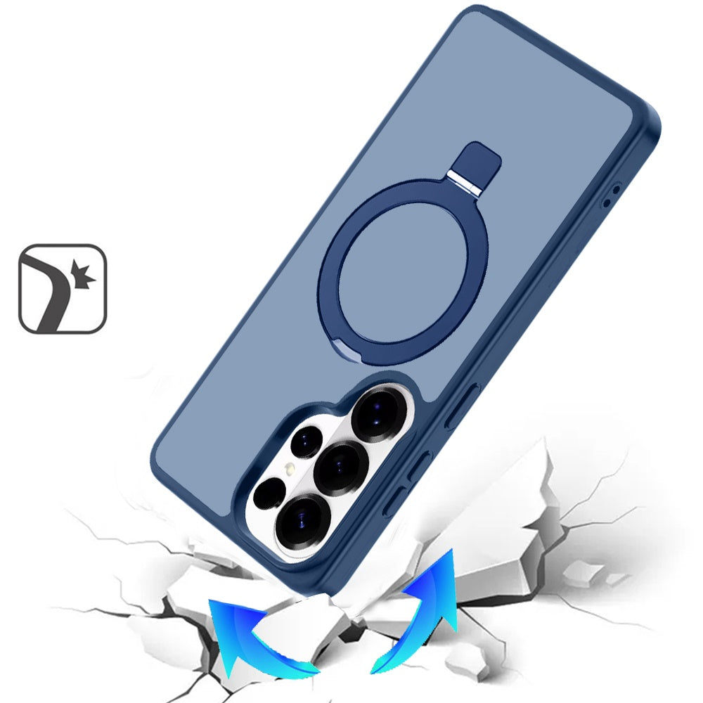 For Samsung Galaxy S26 Ultra Magnetic Circle Back with Ring Stand Full Rotation Matte Hybrid Shockproof Case Cover