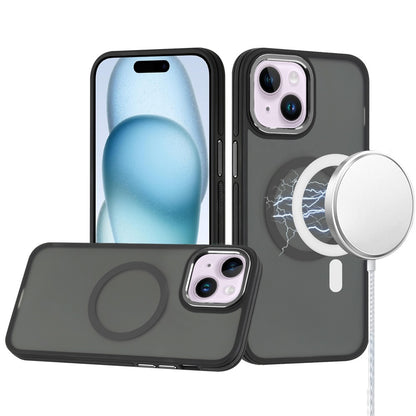 For Apple iPhone 15 Frosted Translucent Back Hybrid Case with Magnetic Circle; MagSafe Compatible, Military Grade Shockproof, Slim Design Case Cover Black