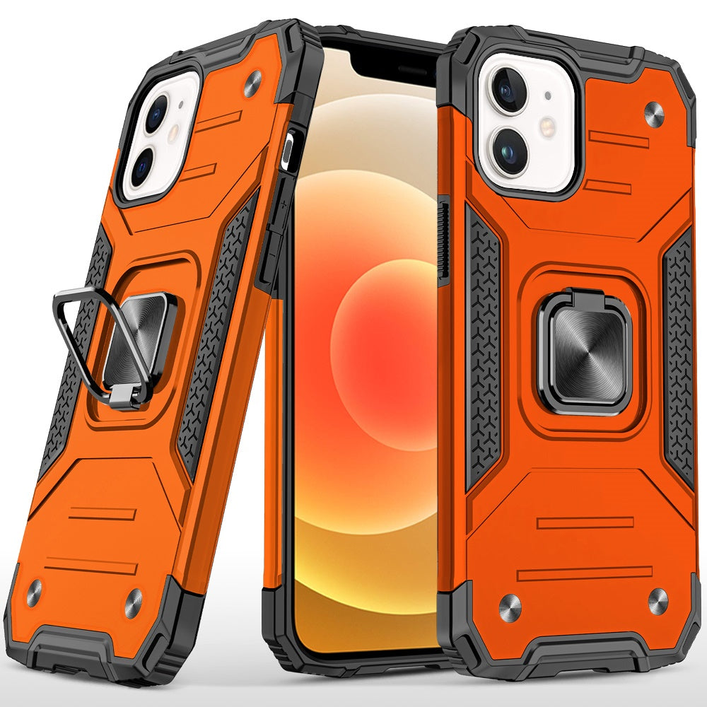 For iPhone 12 / iPhone 12 Pro (6.1") Armor Hybrid Magnetic Stand with Ring Holder Kickstand Shockproof Heavy-Duty Durable Rugged TPU Dual Layer Case Cover Cosmic Orange
