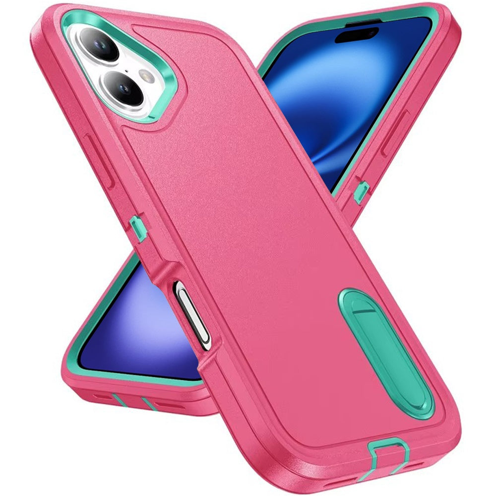 For Apple iPhone 17 Hybrid 3 Layers Hard 3in1 Shockproof with Kickstand Heavy Duty Hard TPU Rubber Anti-Drop Case Cover
