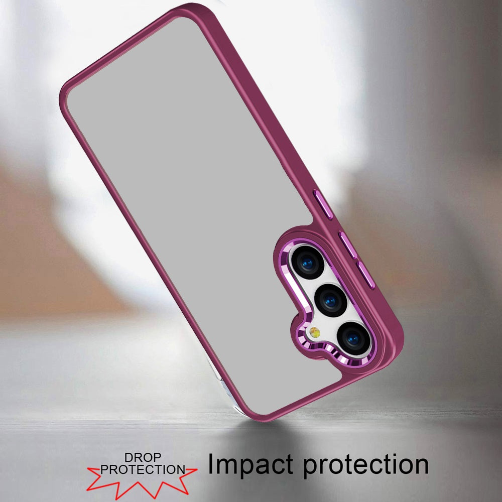 For Samsung Galaxy S26+ / S26 Plus Slim Fit Hybrid Transparent Thick Acrylic with Metal Buttons Frame Protective Hard PC + TPU Shockproof Case Cover