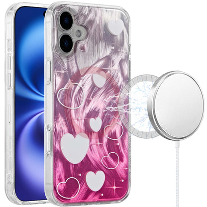 For Apple iPhone 17 Stylish Pattern Fashion IMD Printed Design TPU Double Layer Slim Shockproof with Magnetic Back Case Cover Gradient Pink Heart