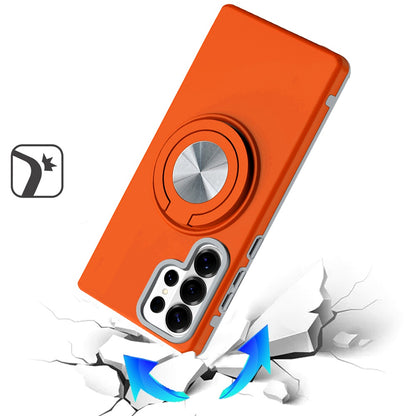 For Samsung Galaxy S25 Ultra Metal Matte Hybrid with Invisible Rotational Ring Stand, Car Mount Friendly, Military Grade Slim Fit Sturdy Case Cover Cosmic Orange