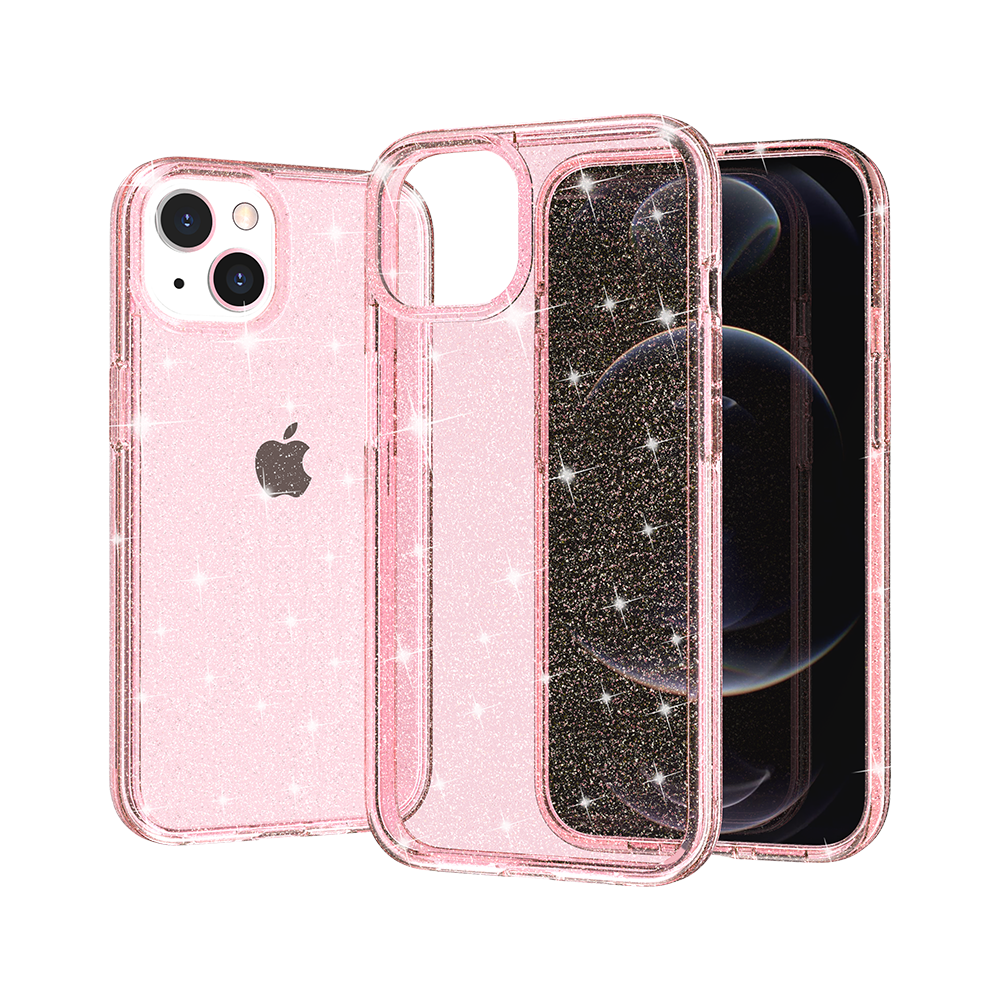 For Samsung Galaxy A16 5G Transparent Glitter Shiny Sparkle Bling TPU Rubber Hard Back Hybrid Frame Shockproof Case Cover Pink