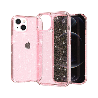 For Samsung Galaxy A17 5G Transparent Glitter Shiny Sparkle Bling TPU Rubber Hard Back Hybrid Frame Shockproof Case Cover Pink