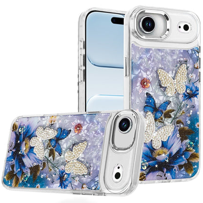 For Apple iPhone 17 Air (6.6") Epoxy Glitter Flowers Bling 3D Butterfly Fashion TPU Hybrid with Shockproof Protection Case Cover