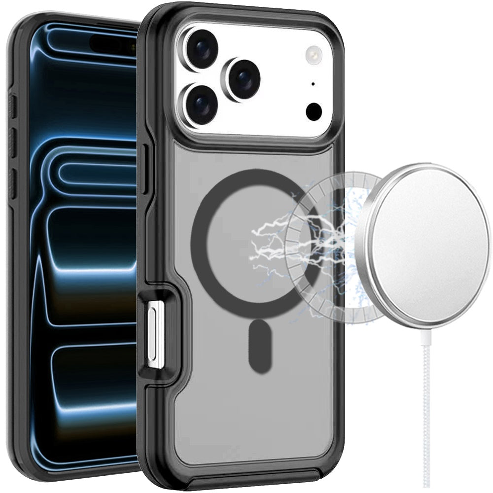 Phone Case for Apple iPhone 17 Pro Max (6.9") Glossy Magnetic Compatible Shockproof Slim TPU Durable Hard PC Rubber Grip Premium Hybrid Cover Black