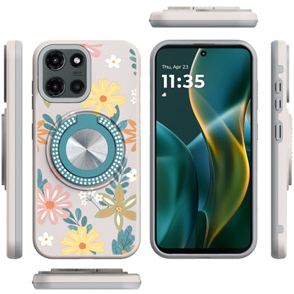 For Motorola Moto G 5G 2025 Pattern Design Hybrid with Invisible Ring Stand & Magnetic Back, Shockproof Protective Grip Case Cover