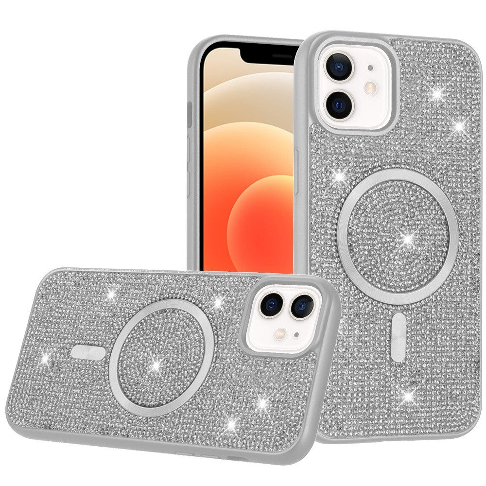 For Samsung Galaxy S25 EDGE Sparkly Diamond Bling Case Rhinestone Skin Hybrid with Magnetic Circle, MagSafe Compatible Case Cover White