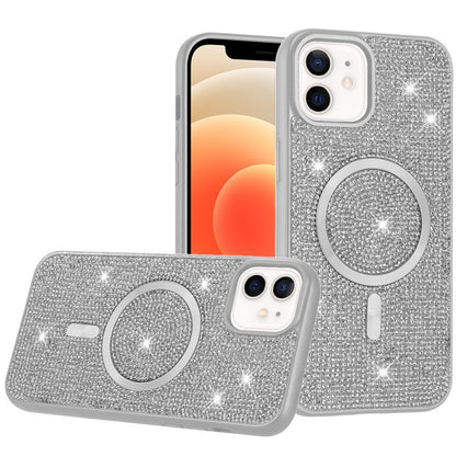 For Samsung Galaxy S25 EDGE Sparkly Diamond Bling Case Rhinestone Skin Hybrid with Magnetic Circle, MagSafe Compatible Case Cover White