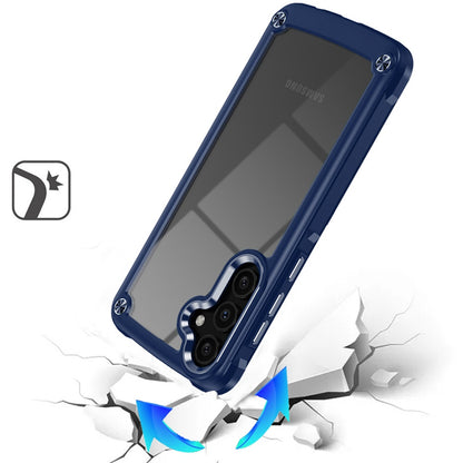 For Samsung Galaxy S25 /S24 Hybrid Transparent Rubber with Metal Buttons & Camera Edges Hard TPU Corner Frame Bumper Case Cover Blue
