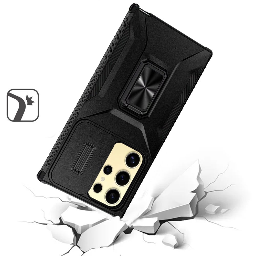 For Samsung Galaxy S23 Ultra Case, Camera Cover with Magnetic Rotation Ring Stand, Military Grade Hybrid Hard TPU Shockproof Case Cover Red