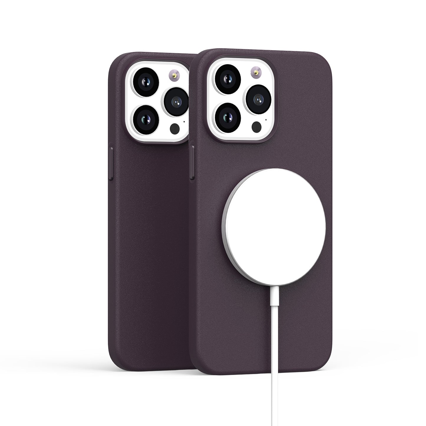 For Apple iPhone 16 (6.1") PU Leather with inner Magnetic Circle Compatible with MagSafe, Rubber TPU Colored Metal Buttons Case Cover