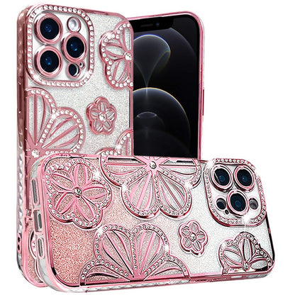 Phone Case for Apple iPhone 12 Pro Max Shimmer Glitter Floral Thick TPU Shockproof Durable Grip Camera Protection Anti-Scratch Stylish Design Cover Rose Gold