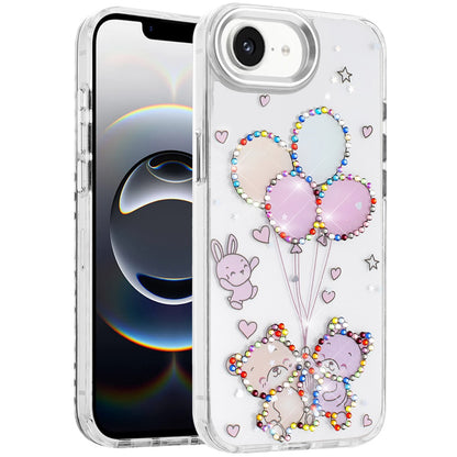 For Apple iPhone 17E /16E Butterfly Resin Epoxy Diamond Design Metal Edged Hybrid Shockproof Heavy Duty Drop Protection Case Cover