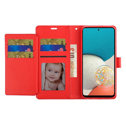 For Apple iPhone 15 Wallet Cases PU Leather with Credit Card /ID /Cash Holder Slot Dual Flip Book Pouch, Stand and Strap Case Cover Red