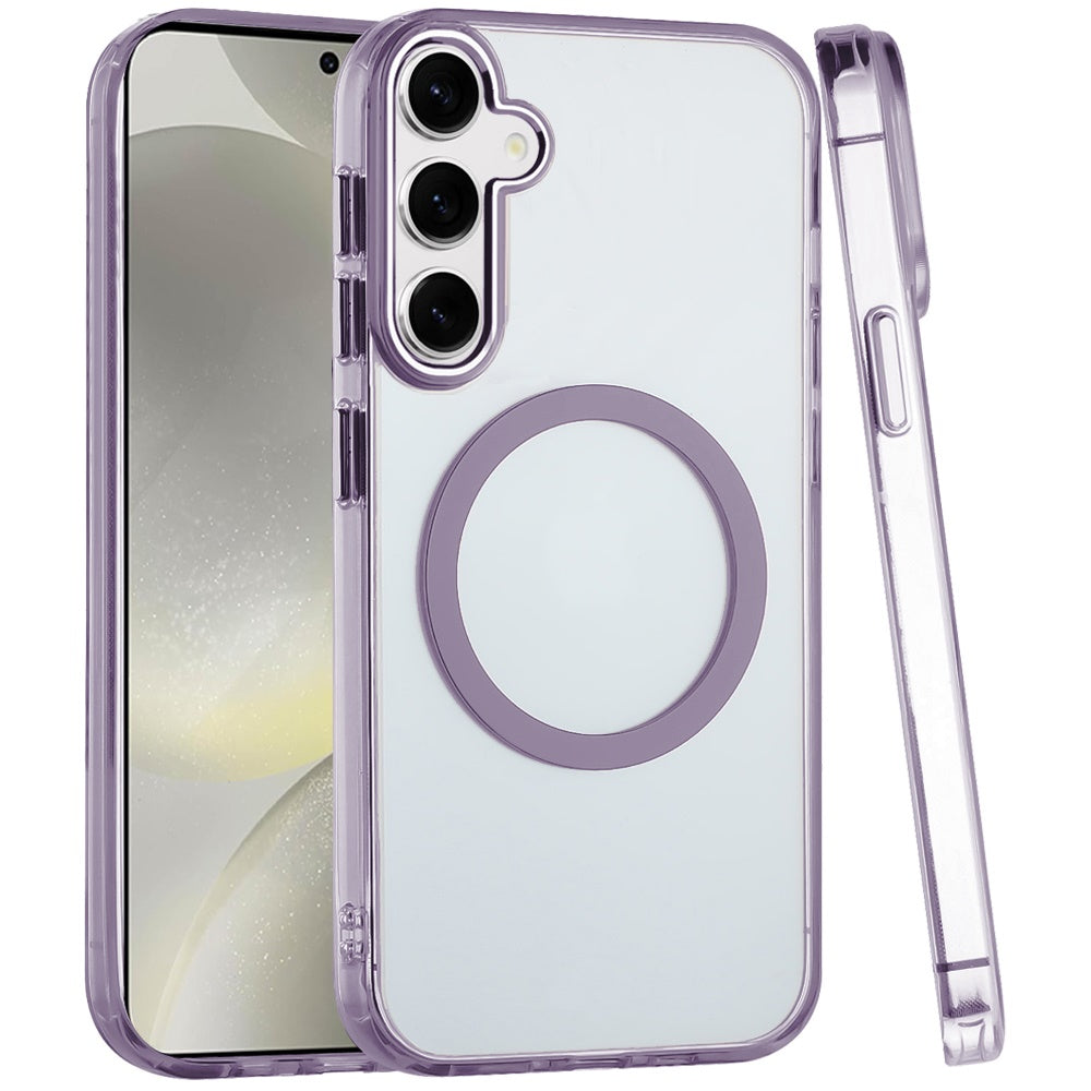 For Samsung Galaxy S25+ /S25 Plus /S24+ Plus Transparent Back Hybrid Case - Magnetic Circle, Color Frame, Metal Buttons, MagSafe Compatible Case Cover