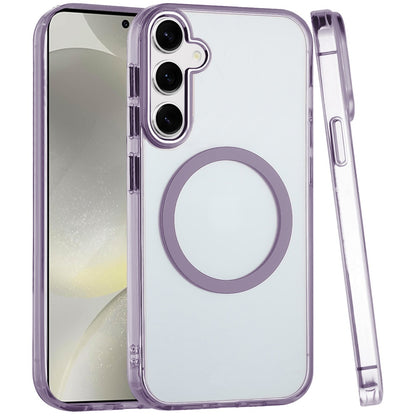 For Samsung Galaxy S25+ /S25 Plus /S24+ Plus Transparent Back Hybrid Case - Magnetic Circle, Color Frame, Metal Buttons, MagSafe Compatible Case Cover