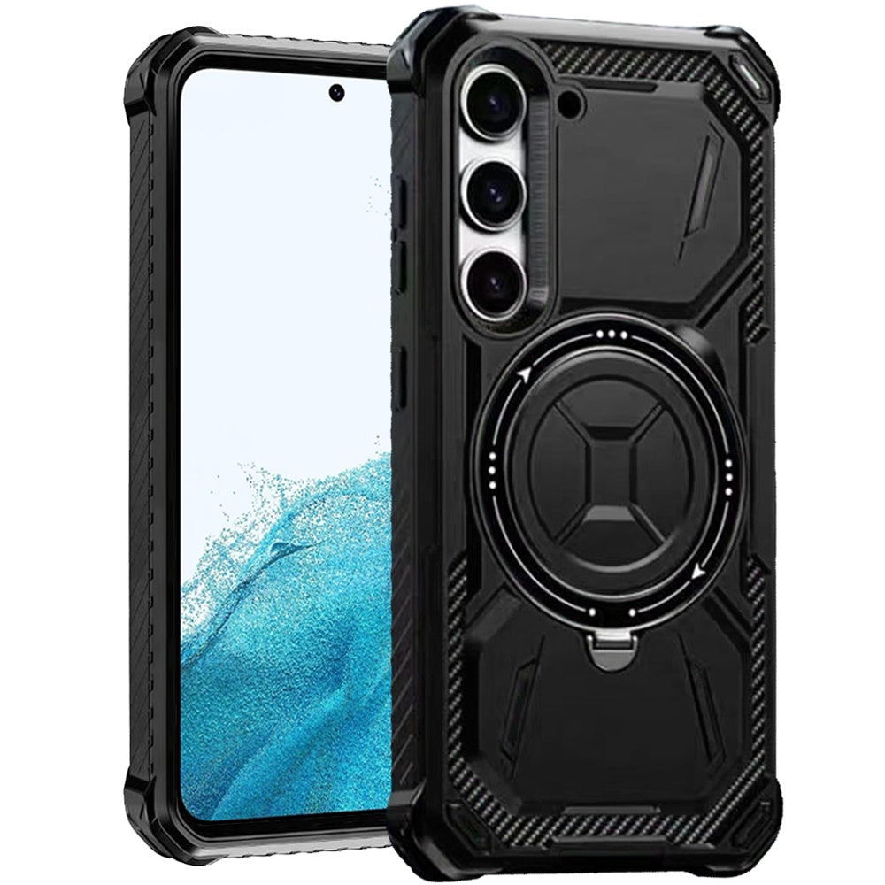 For Samsung Galaxy S22 5G Shockproof Hybrid Magnetic Ring Case - 360° Rotatable Stand with MagSafe Compatibility Case Cover Black