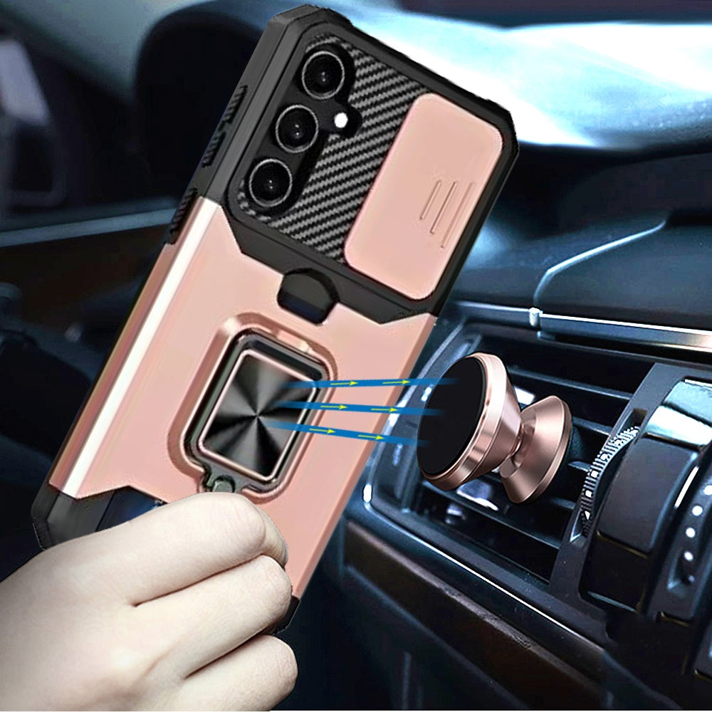 For Samsung Galaxy S26 Wallet Case with Ring Stand & Slide Camera Cover Back Credit Card Slot Holder, Military Grade Case Cover