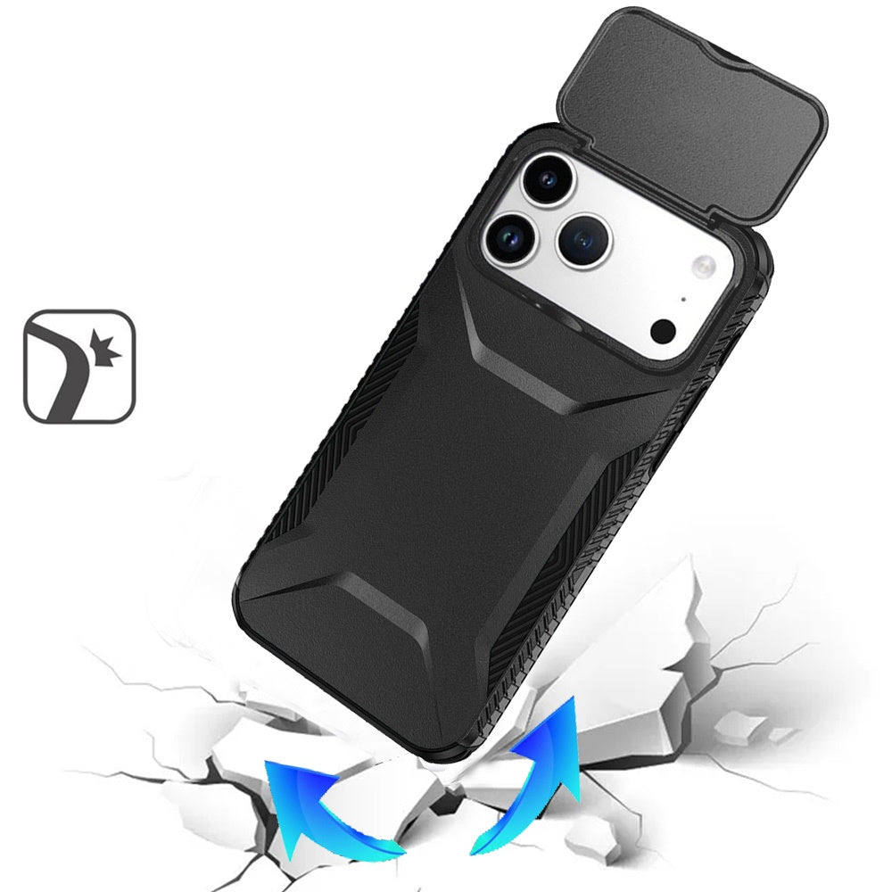 For Apple iPhone 17 Pro Max (6.9") Slim Fit Shockproof Hybrid with Slide Camera Window Covering, Rugged Tpu Silicone Hard PC Bumper Case Cover